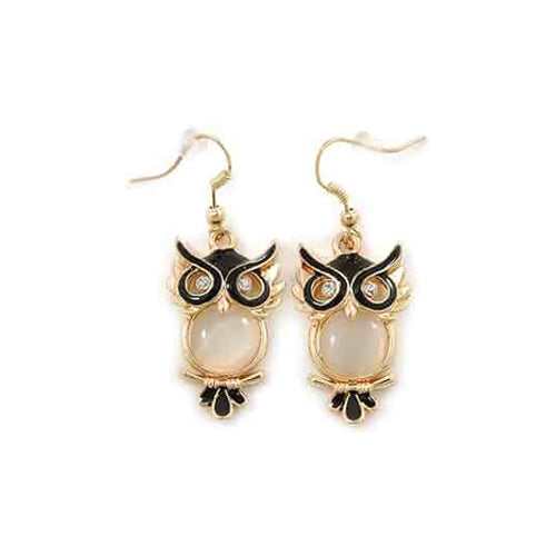 Betsey Johnson Pearl Critters Owl Drop Earrings